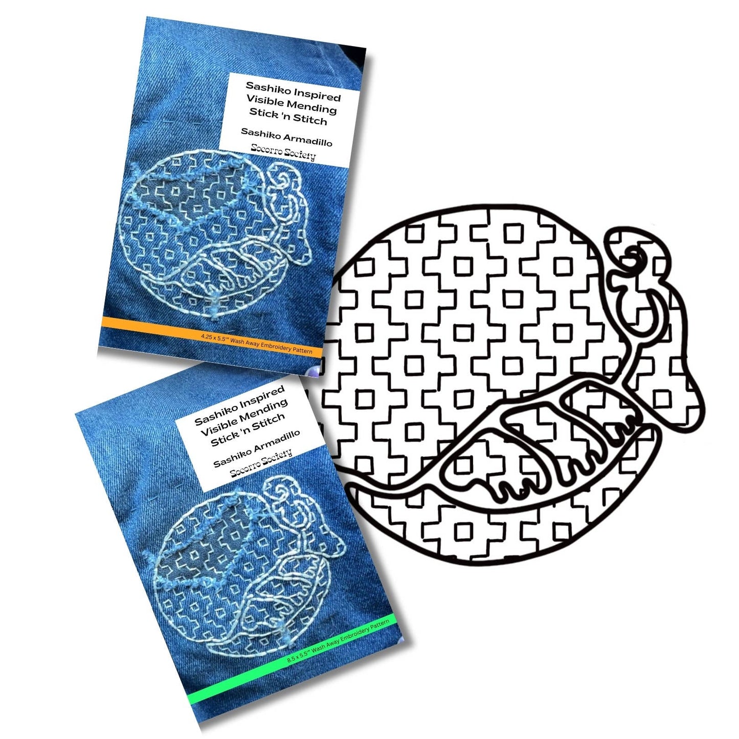 Sashiko Armadillo - Visible Mending Stick and Stitch Pattern