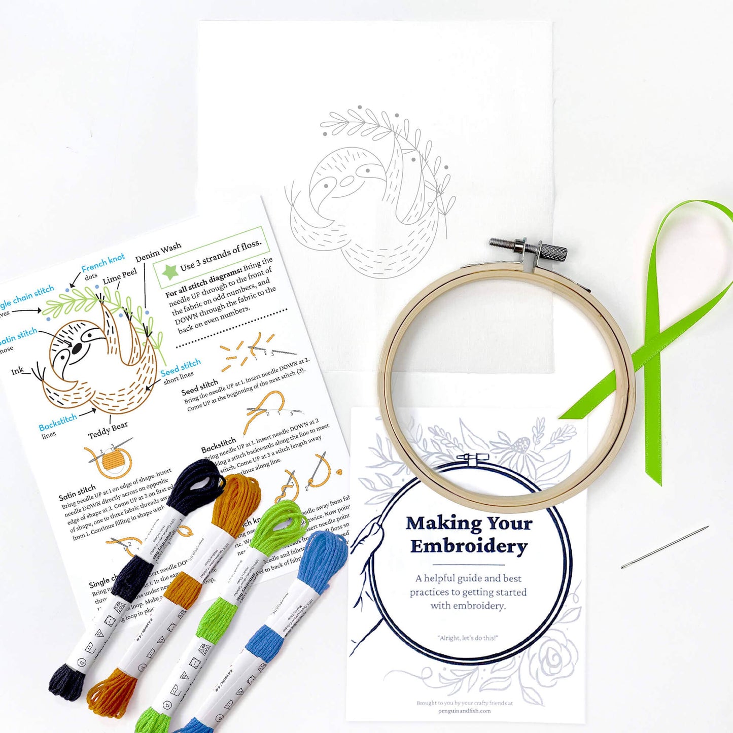 Sloth 4" embroidery kit