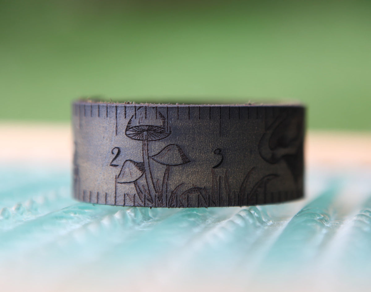 Mushroom Leather Ruler Cuff with Bronze Stud for Crafting