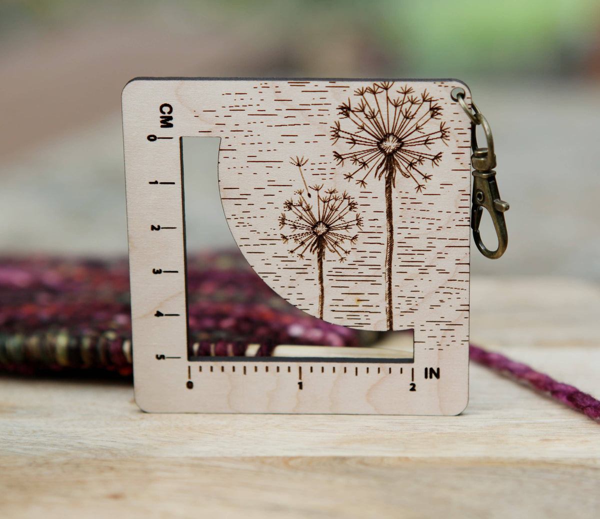 Dandelion Gauge Ruler for Fiber Arts, Maple & Bronze Clasp