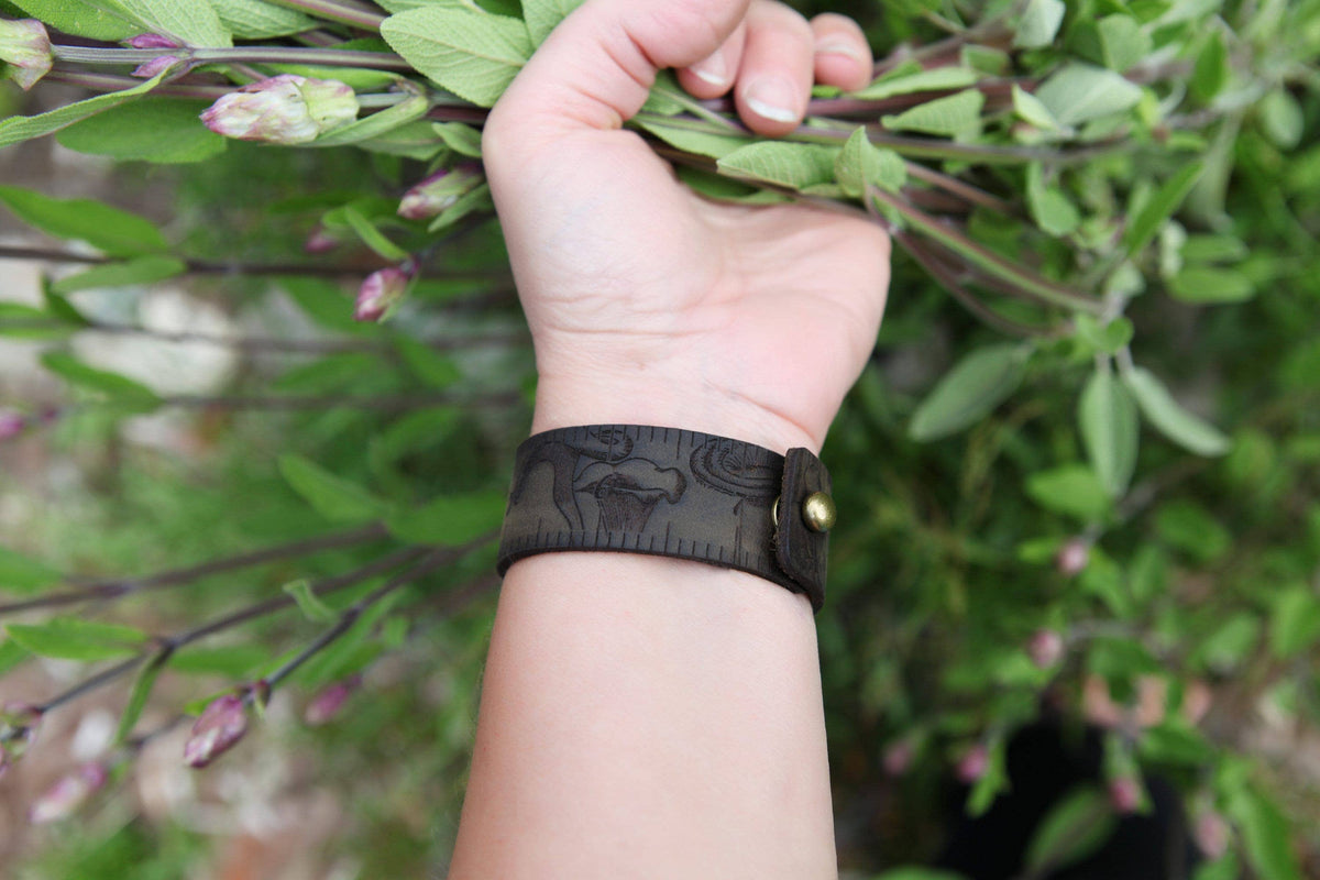 Mushroom Leather Ruler Cuff with Bronze Stud for Crafting