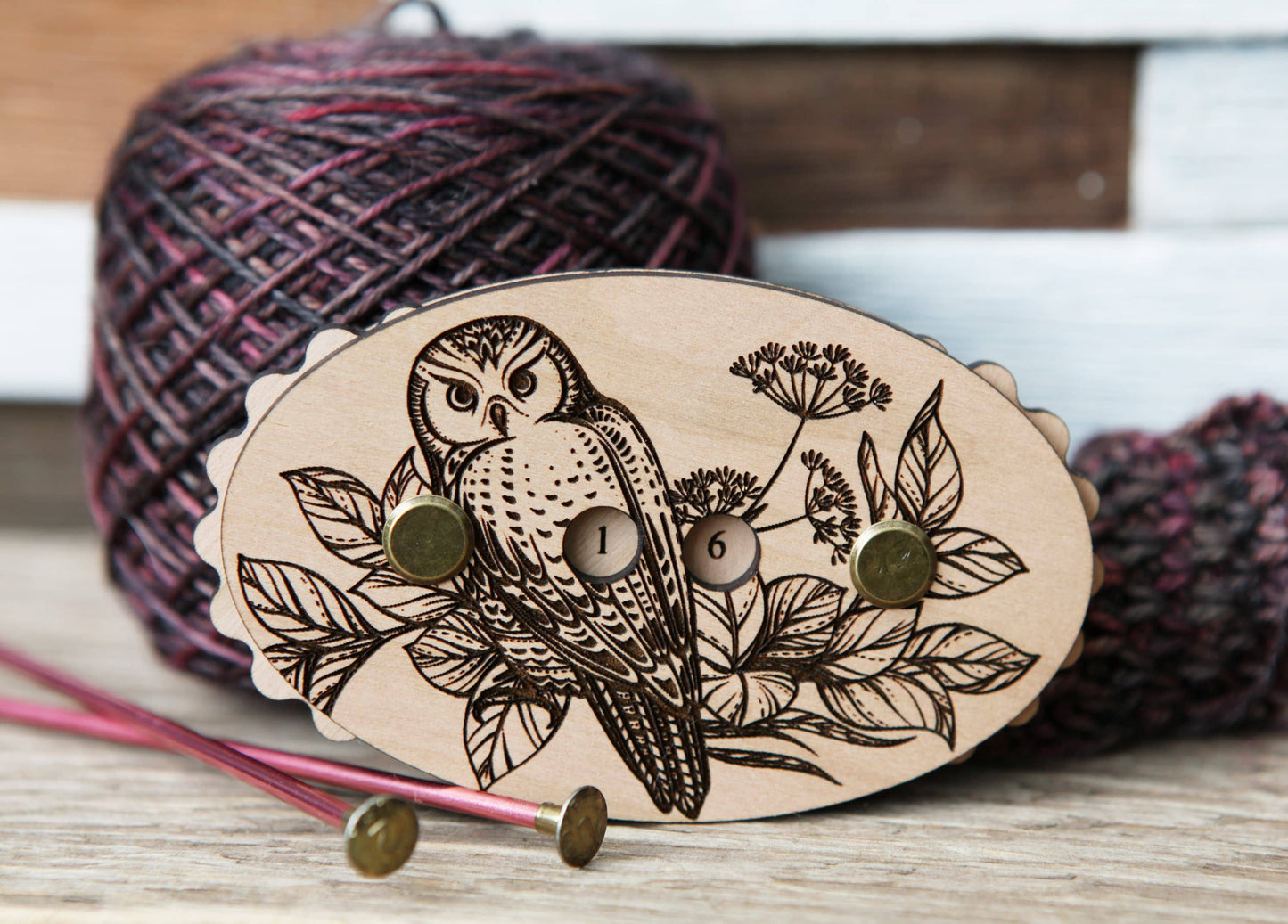 Owl Cherry Wood Knitting & Crochet Row Counter