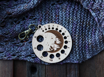 Cherry Wood Knitting Gauge with Night Sky & Bronze Clasp