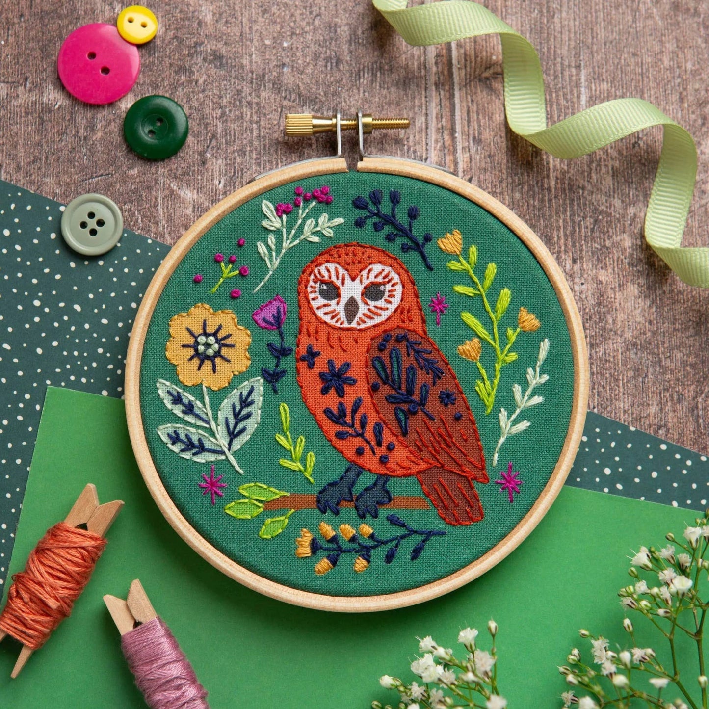 Folk Owl Mini Embroidery Kit | Beginner Craft Kit for Adults