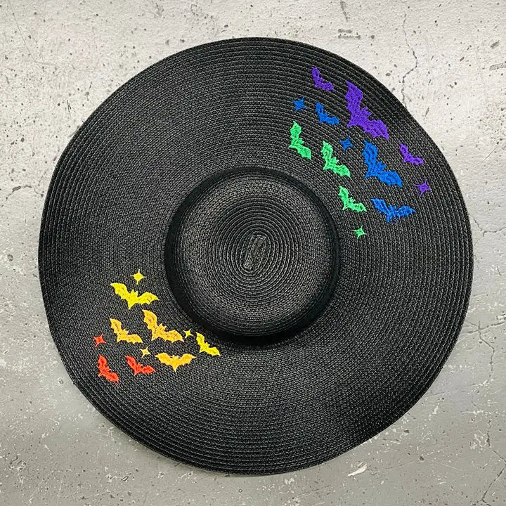Floppy Sun Hat - XL Brim - Rainbow Bats