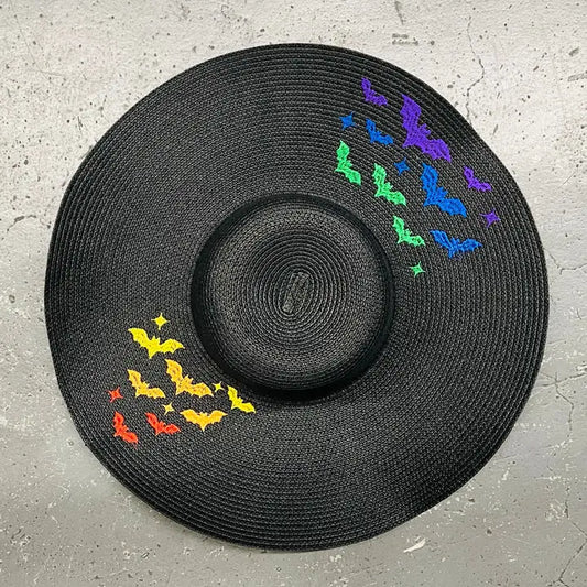 Floppy Sun Hat - XL Brim - Rainbow Bats